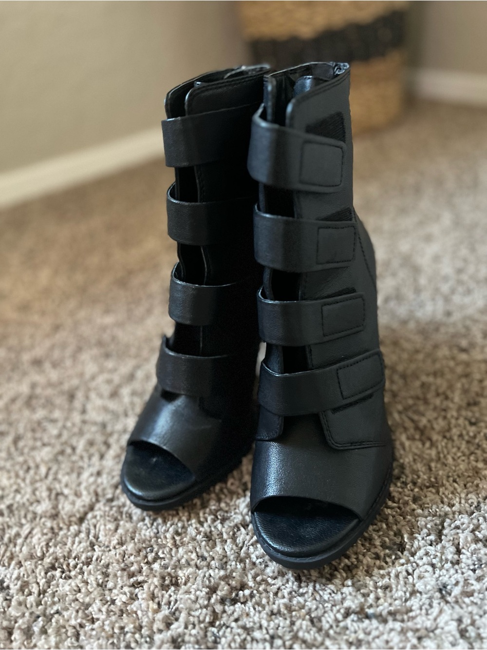 Dkny Black Strappy Open-Toe Heeled Sandals